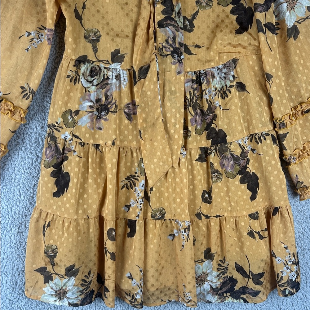 NWT BTFL-life (FreePeople) Tiered Long Sleeve Tie Neck Floral Dress Size S - Picture 9 of 16